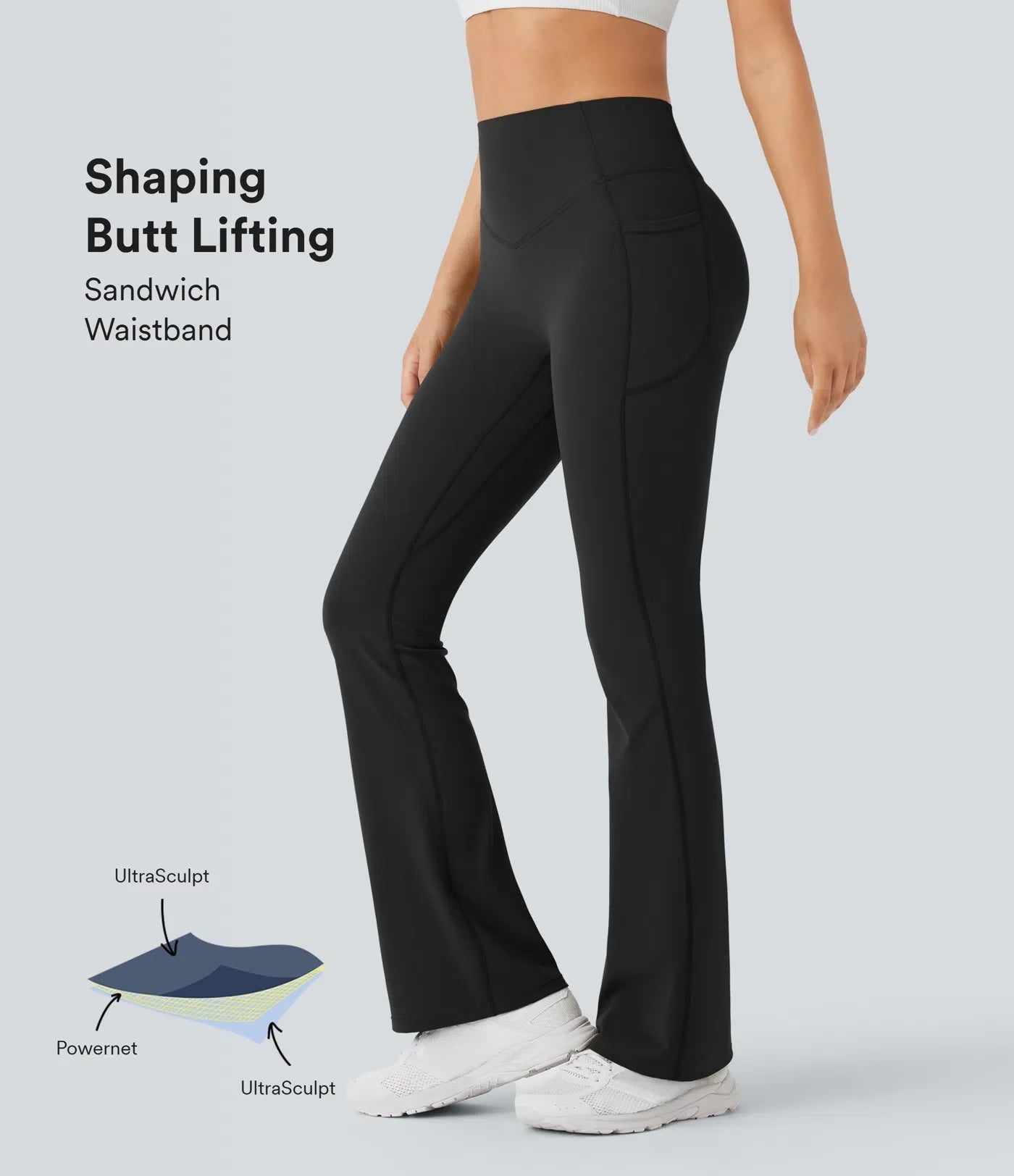 UltraSculpt™ High Waisted Scrunch Butt Lifting Tummy Control Pocket Shaping Yoga Bootcut Leggings