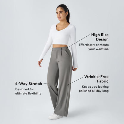 TheFitara Flex High Waisted Plicated Side Pocket Straight Leg Work Pants