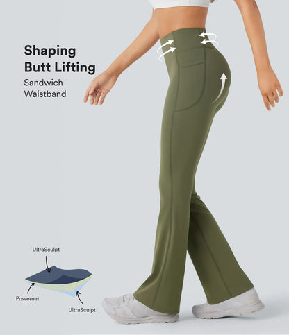 UltraSculpt™ High Waisted Scrunch Butt Lifting Tummy Control Pocket Shaping Yoga Bootcut Leggings